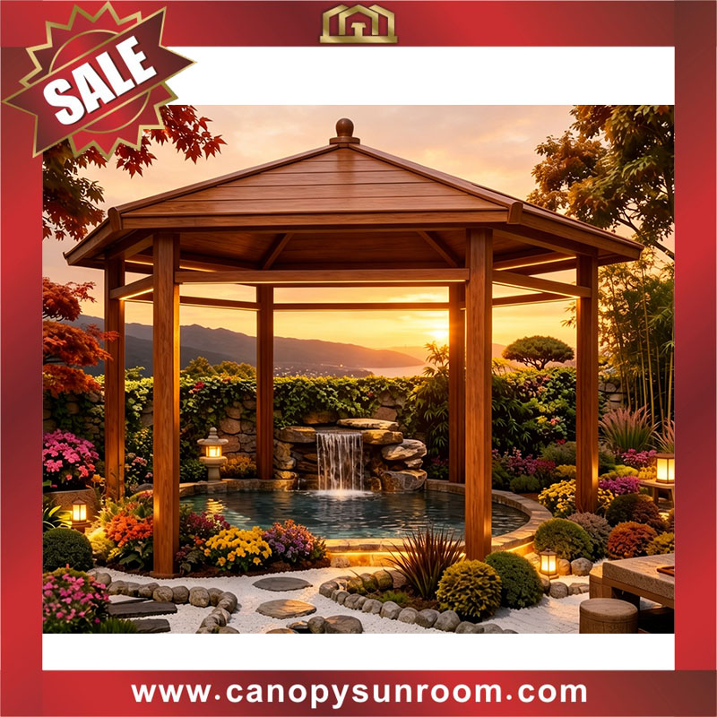 Outdoor garden courtyard backyard aluminum wood look canopy shelter pavilion gazebo for sales