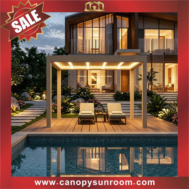 Excellent Aluminum alu Waterproof Outdoor Bioclimatic Louvre Motorized Opening louvered Roof Pergola gazebo pavilion