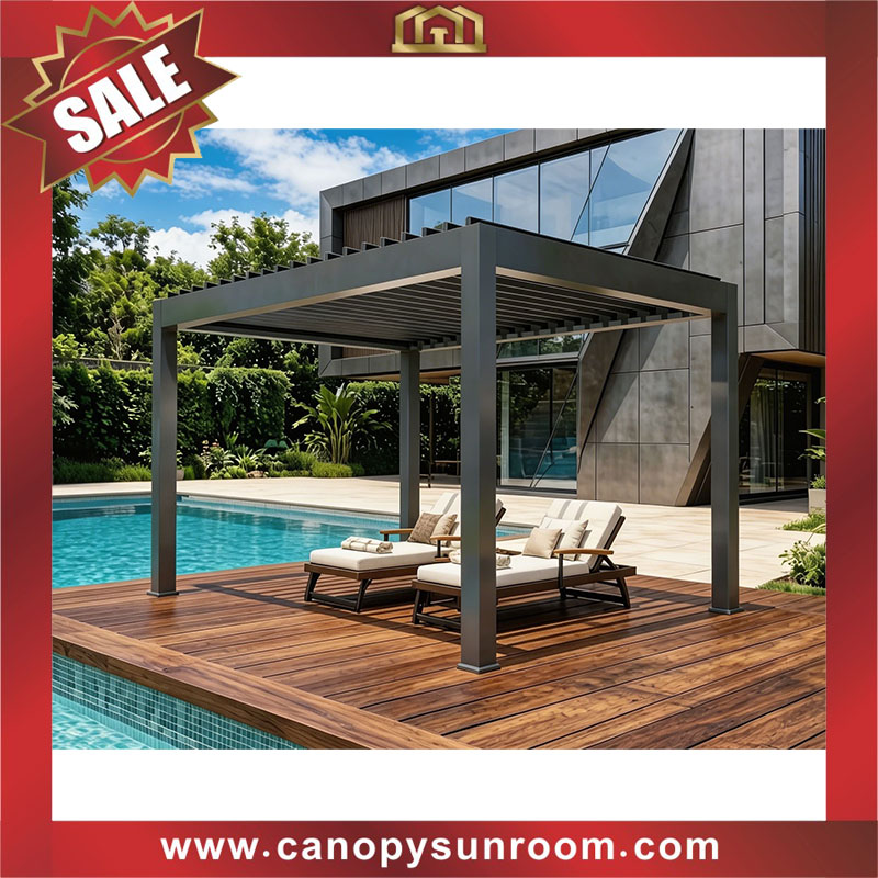 High quality Aluminum Waterproof Outdoor Bioclimatic Louver Motorized Opening louvered Roof sun shade Pergola gazebo shelter