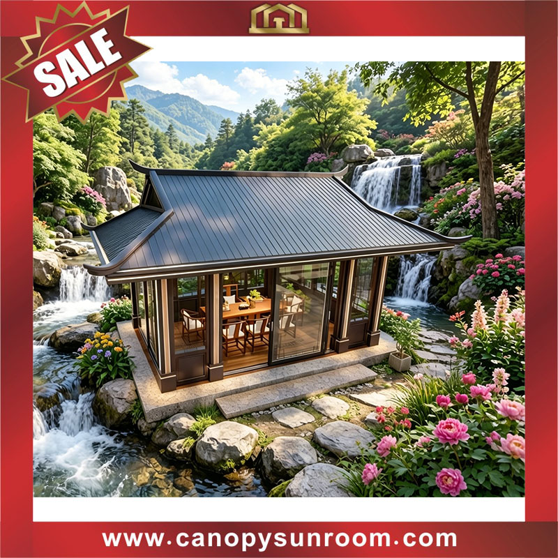 Courtyard backyard outdoor aluminum Chinese style enclosure tiny house cabin shed pavilion gazebo 