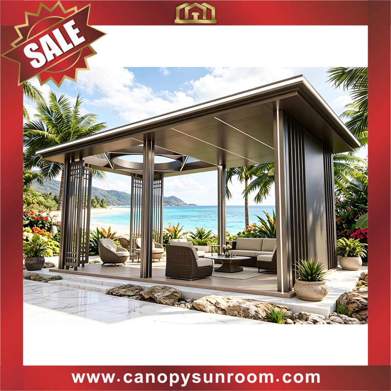 outdoor courtyard backyard aluminum wood look pavilion gazebo shelter for sale