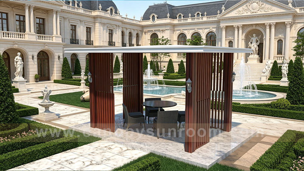 outdoor courtyard backyard aluminum wood look pavilion gazebo shelter for sale