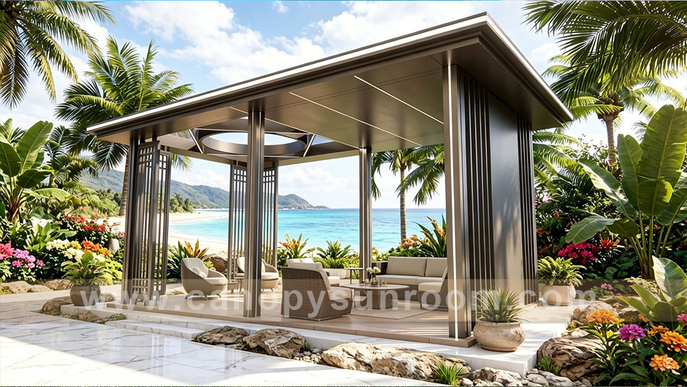 outdoor courtyard backyard aluminum wood look pavilion gazebo shelter for sale