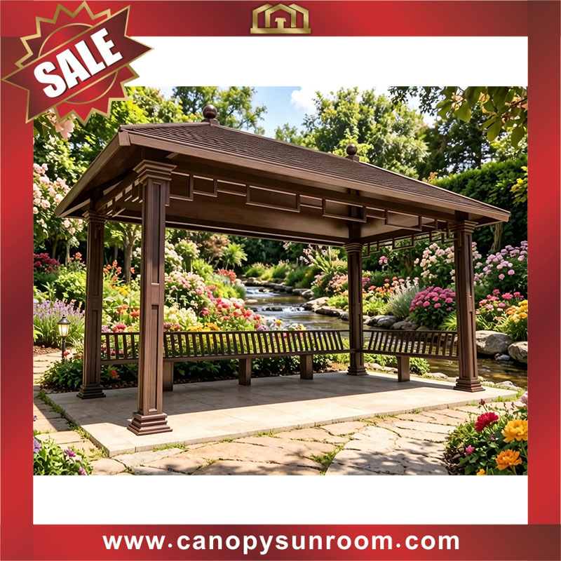 outdoor courtyard backyard aluminum wood look pavilion gazebo shelter for sale
