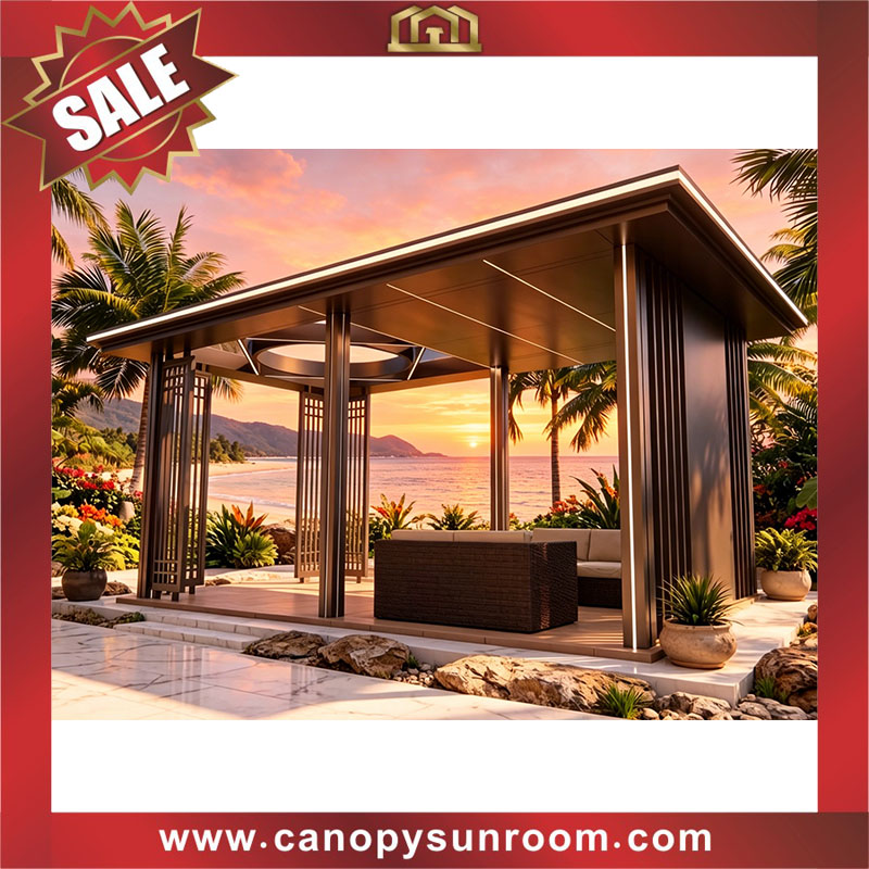 outdoor courtyard backyard aluminum wood look pavilion gazebo shelter for sale