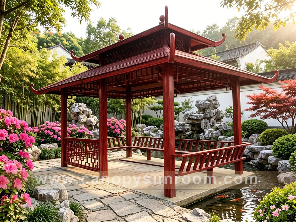 garden backyard aluminum Chinese antique style wood look gazebo pavilion shelter garden backyard aluminum Chinese antique style wood look gazebo pavilion shelter