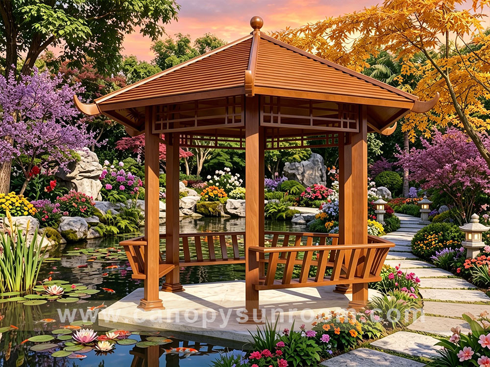 Chinese antique style aluminum wood look gazebo pavilion Chinese antique style aluminum wood look gazebo pavilion