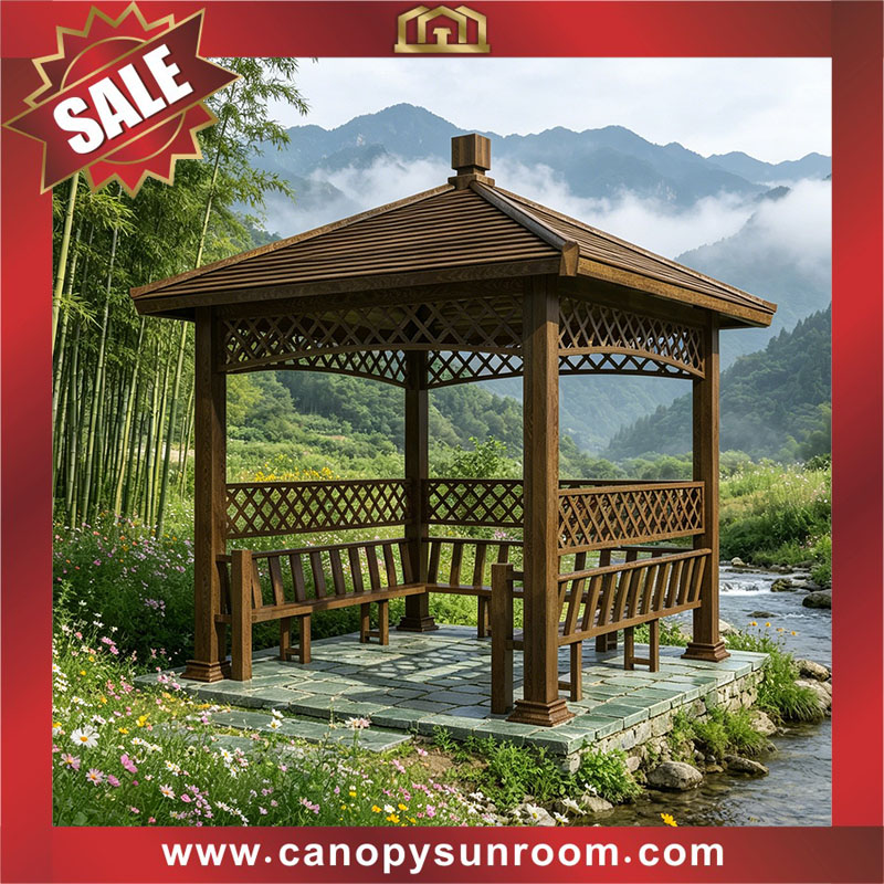 Courtyard backyard garden outdoor aluminum wood look pavilion gazebo canopy shelter for sale