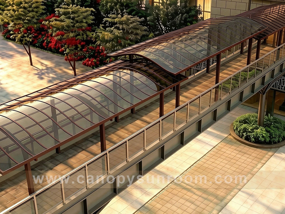 Outdoor walkway passage corridor polycarbonate PC aluminum alu cover shelter canopy awning