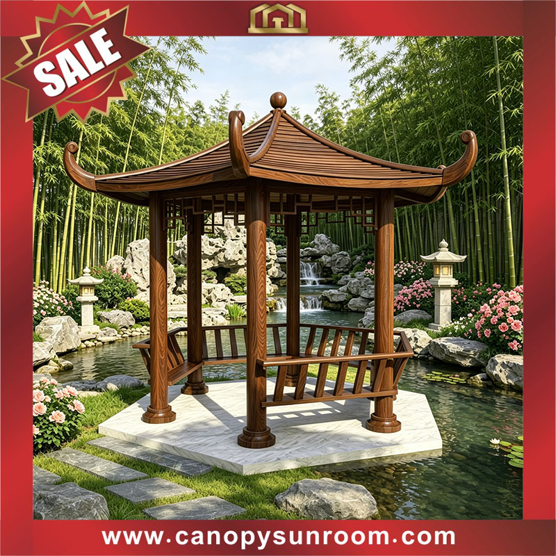 outdoor courtyard backyard aluminum wood look pavilion gazebo canopy shelter for sale