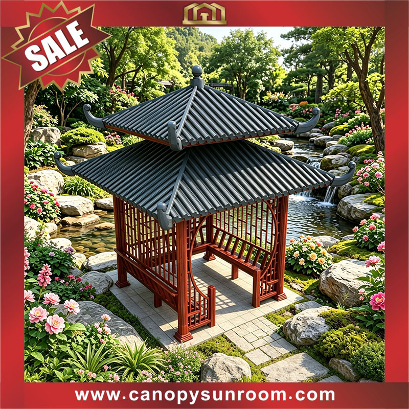 Courtyard backyard garden outdoor aluminum Chinese antique style pavilion gazebo canopy shelter for sale