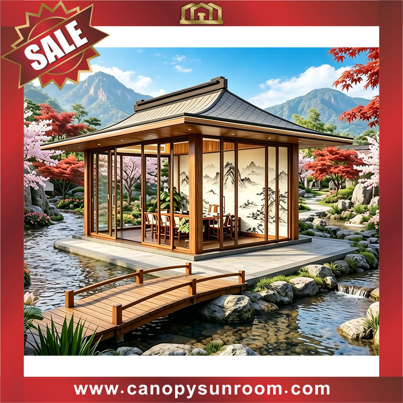 Garden backyard outdoor aluminum glass Chinese classical style enclosure tiny house cabin shed pavilion gazebo