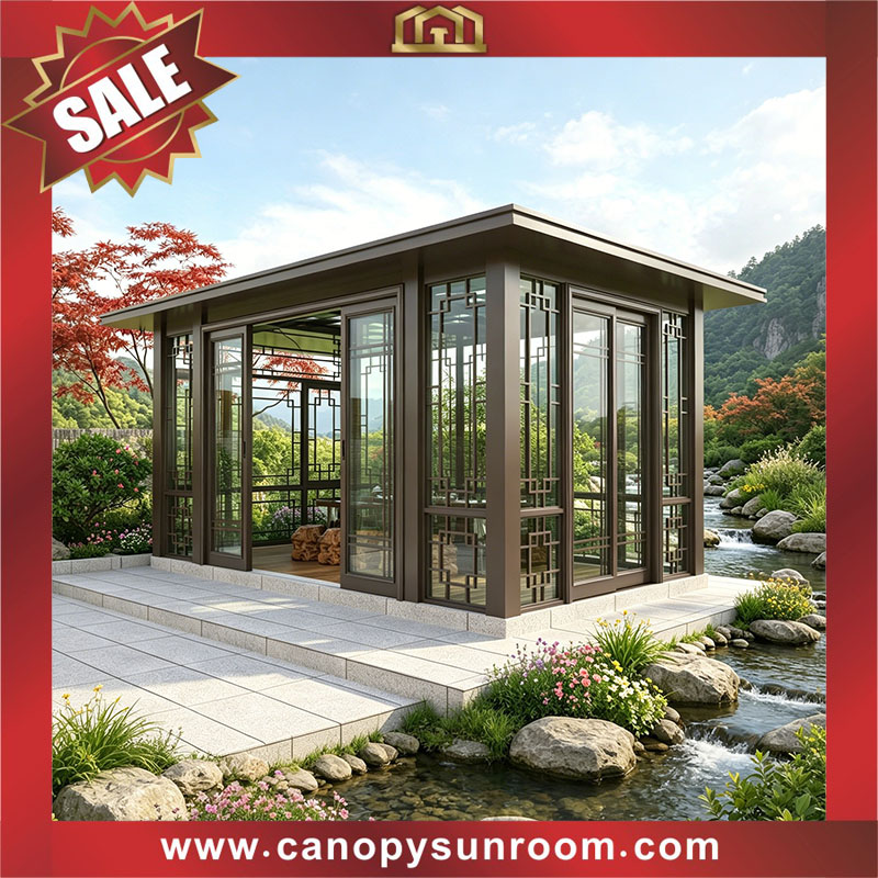 Modern garden backyard outdoor aluminum glass pavilion gazebo enclosure tiny house cabin shed