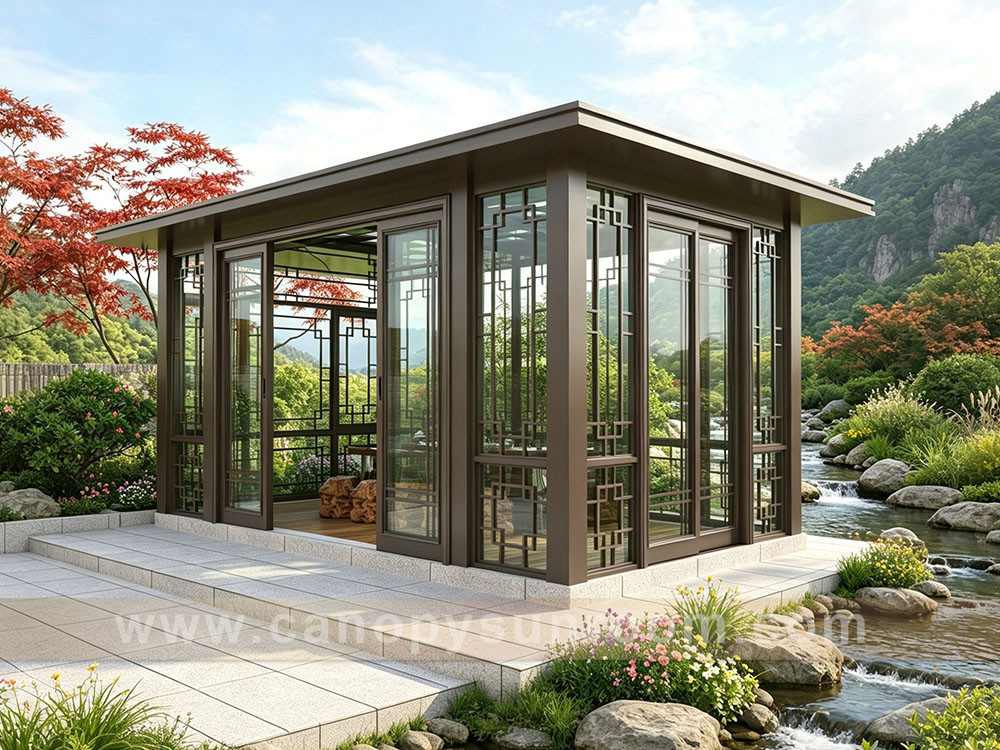 modern chinese style glass aluminum gazebo