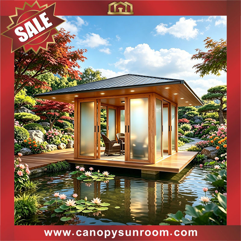 Courtyard backyard outdoor aluminum wood look pavilion gazebo enclosure tiny house cabin shed for sale