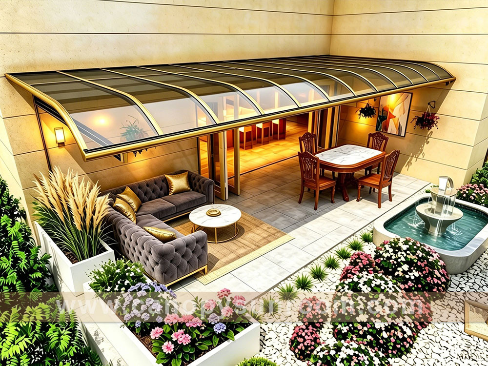 high quality backyard villa cottage patio terrace balcony polycarbonate aluminum shelter canopy awning canopies