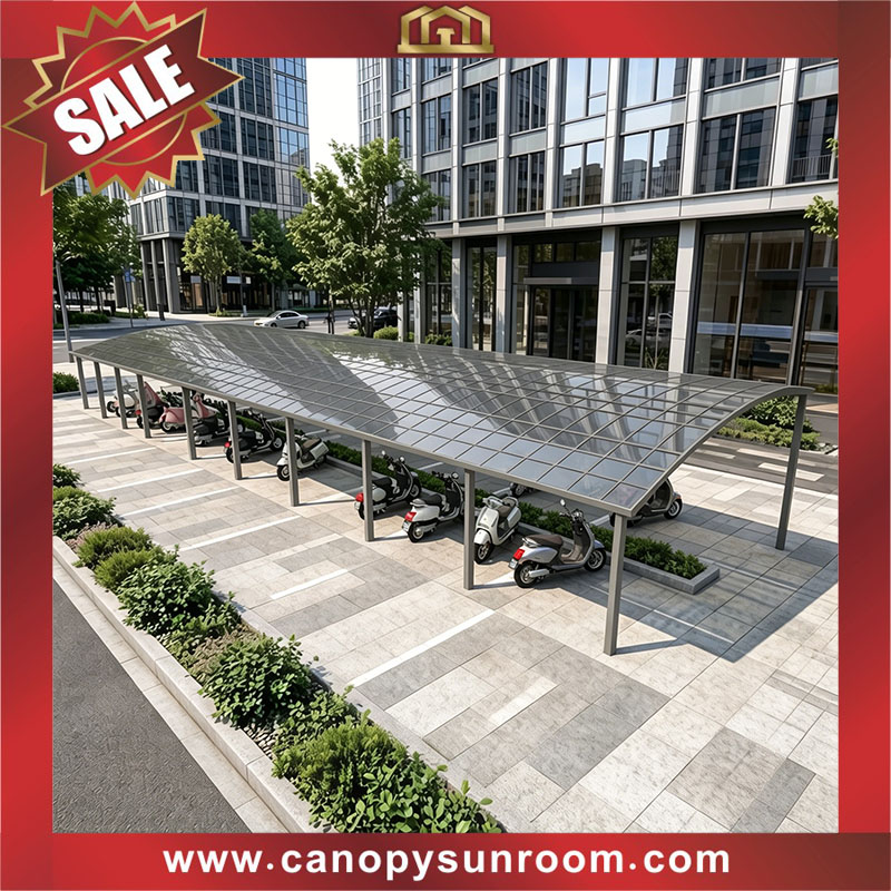 Public outdoor parking bike bicycle motorcycle polycarbonate aluminum canopy awning shelter for sales
