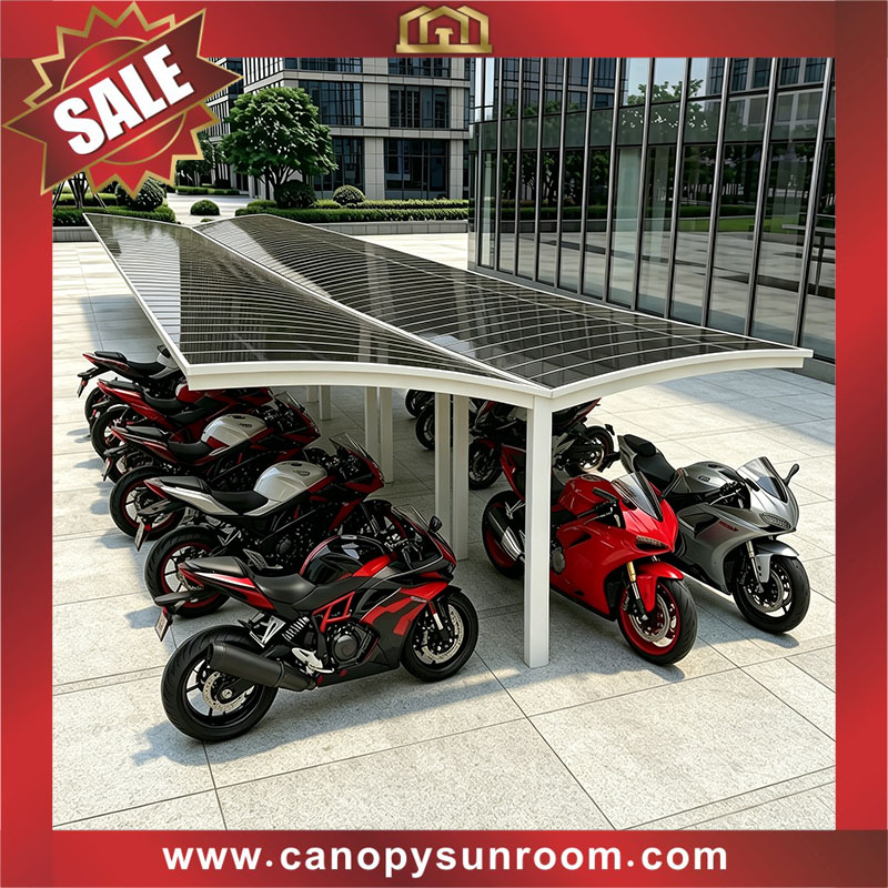 Public outdoor polycarbonate aluminum park bike bicycle motorcycle sunshade rain canopy awning shelter