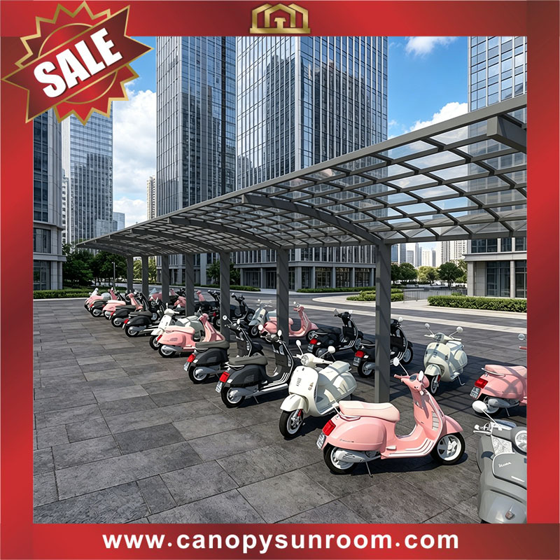 Public outdoor parking bike bicycle motorcycle polycarbonate aluminum canopy awning shelter for sales