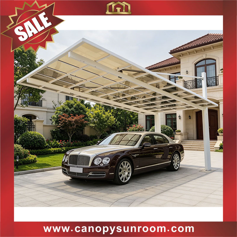 Hot selling outdoor backyard alu polycarbonate aluminum pc cantilevered braces park carport single car canopy shelter