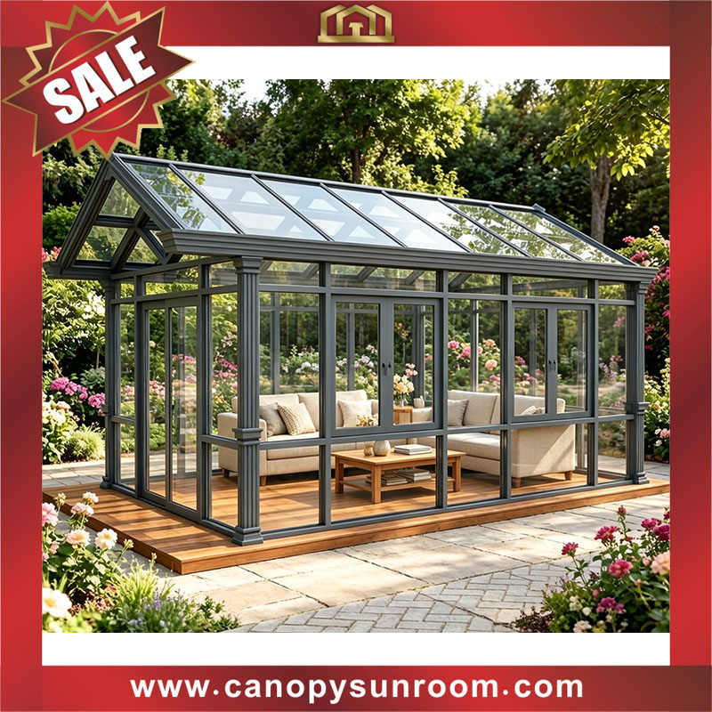 outdoor garden backyard sunroom sun house with tempered glass and aluminum framework