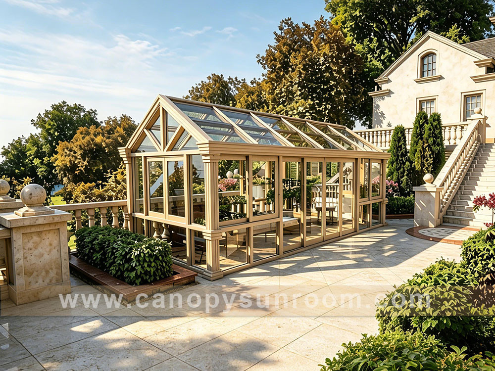 outdoor garden backyard sunroom sun house with tempered glass and aluminum framework