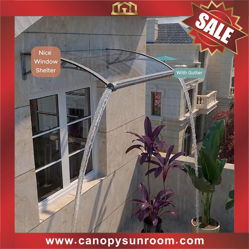 Hot selling house Window door DIY Polycarbonate pc awning canopy shelter with water channel gutter