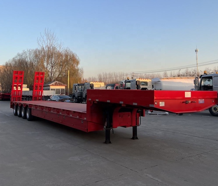 High Quality 4 Axle Lowboy Semi-Trailer  with Hydraulic Ladder