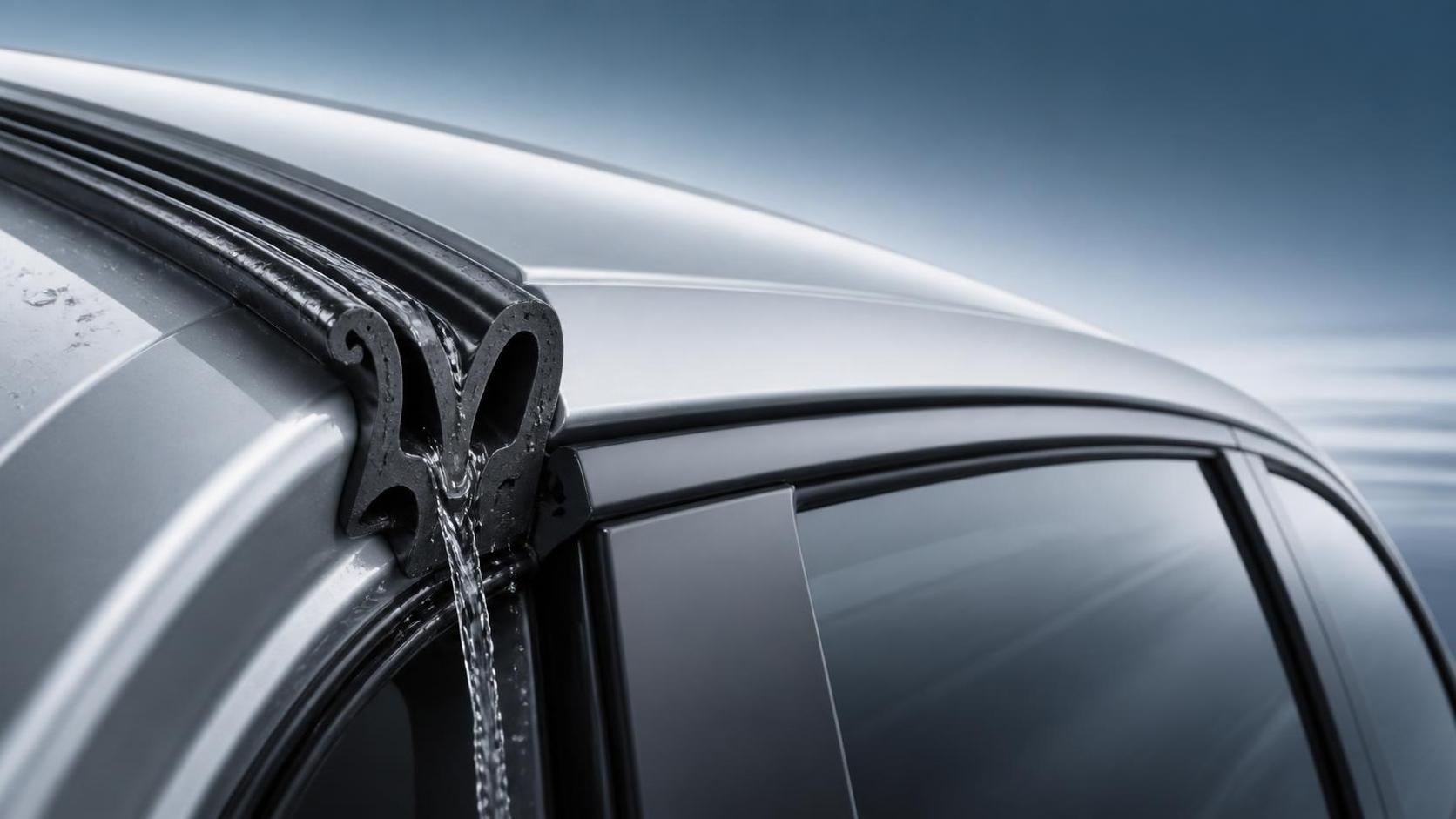 What makes a car V channel drain water without wind noise?