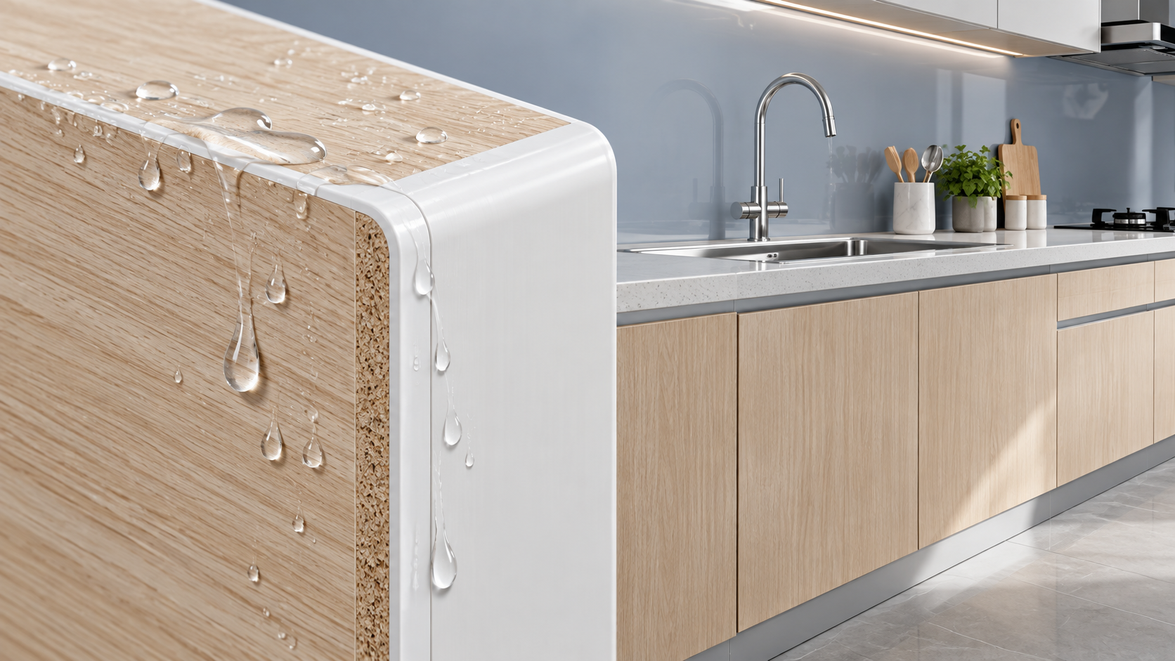 Can waterproof PVC edge banding protect cabinet edges from swelling?