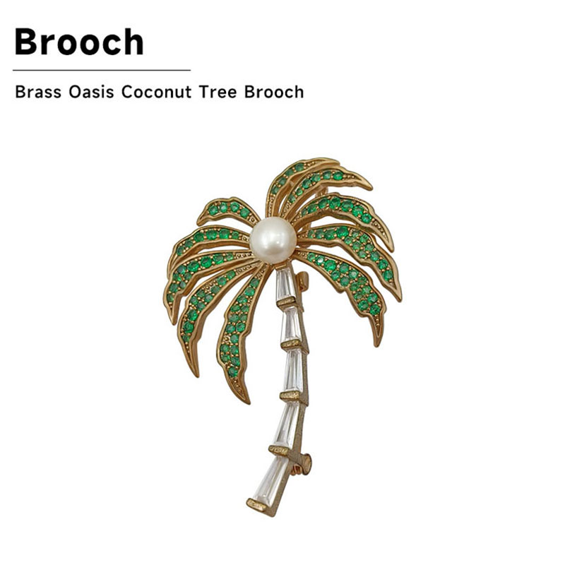 Brass coconut tree brooch