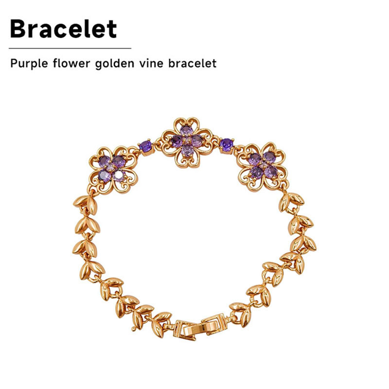 Purple Flower Golden Vine Bracelet