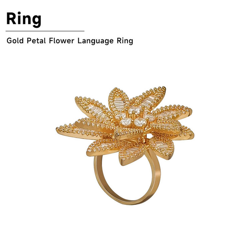 Golden petal flower language ring