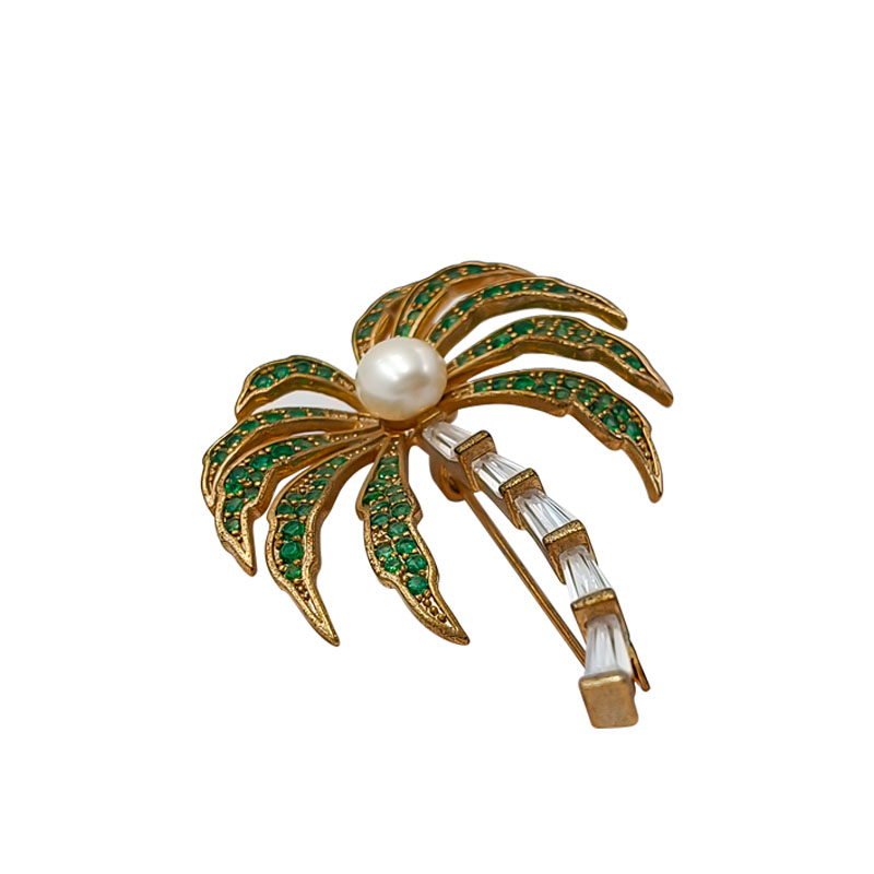 Brass coconut tree brooch