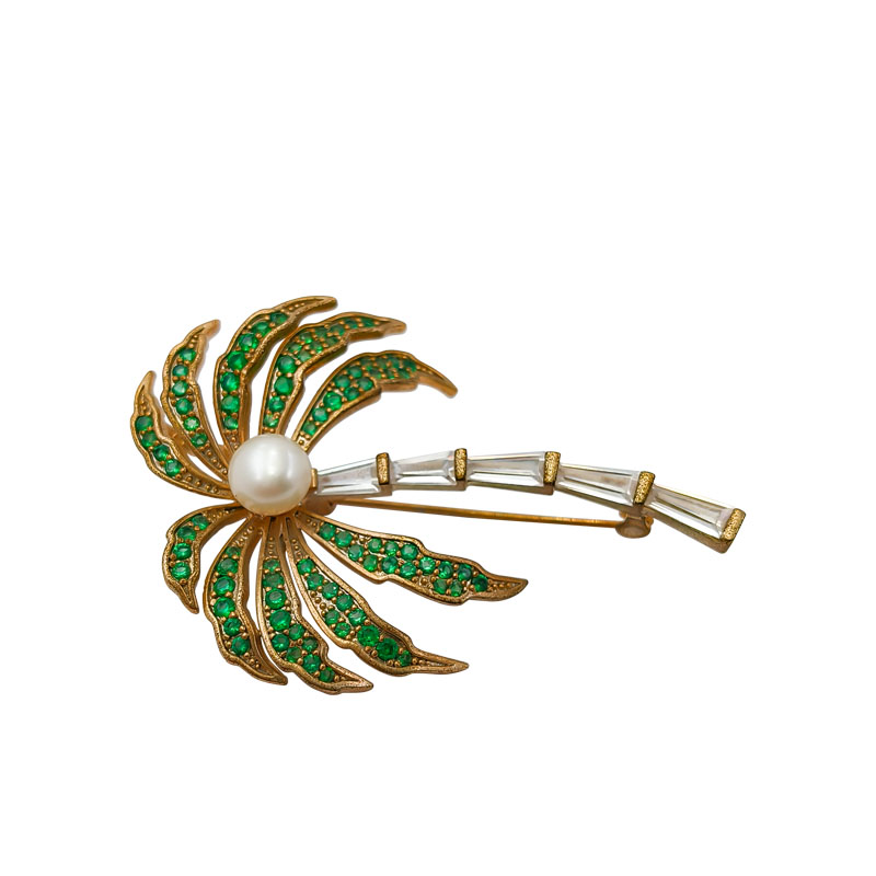 Brass coconut tree brooch