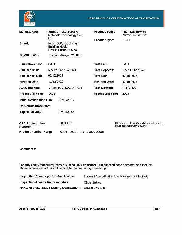 NFRC Certificate