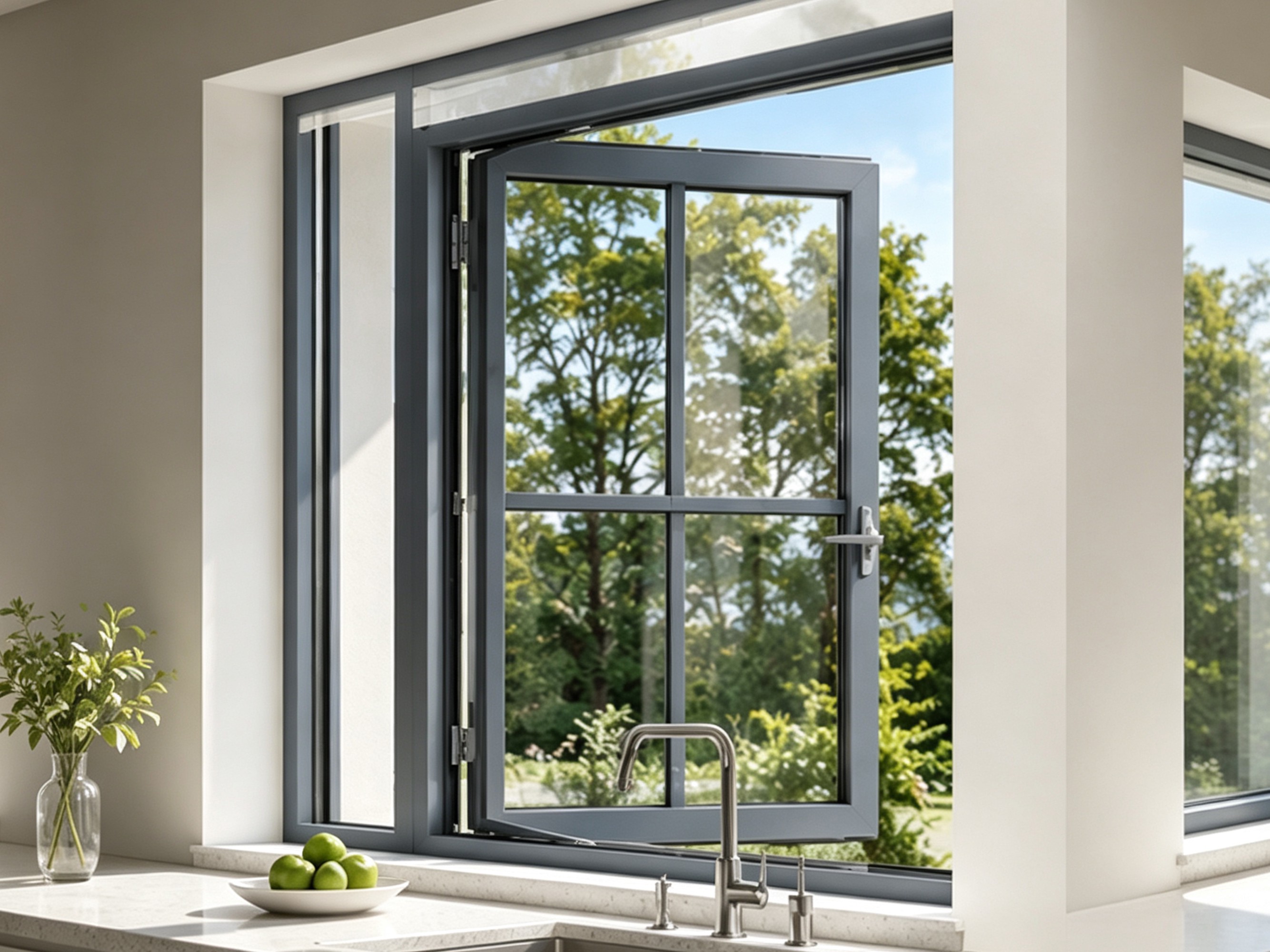 TC76 Slim Frame Grilled  Design Aluminum Caement Window