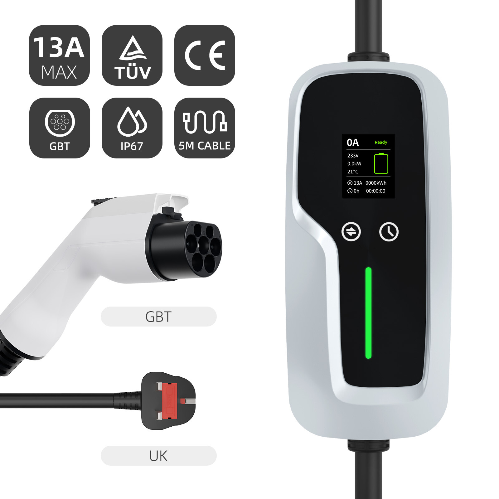 GBT Portable EV Charger 7.4kw with LCD Screen