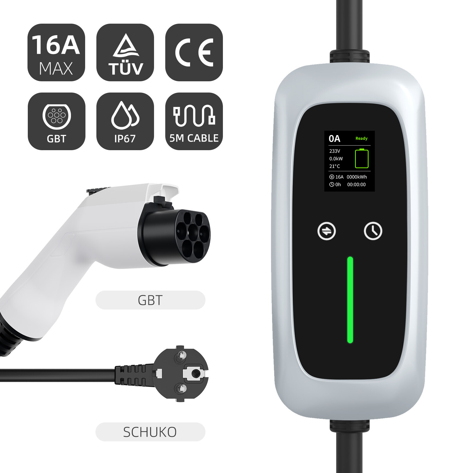 GBT Portable EV Charger 7.4kw with LCD Screen