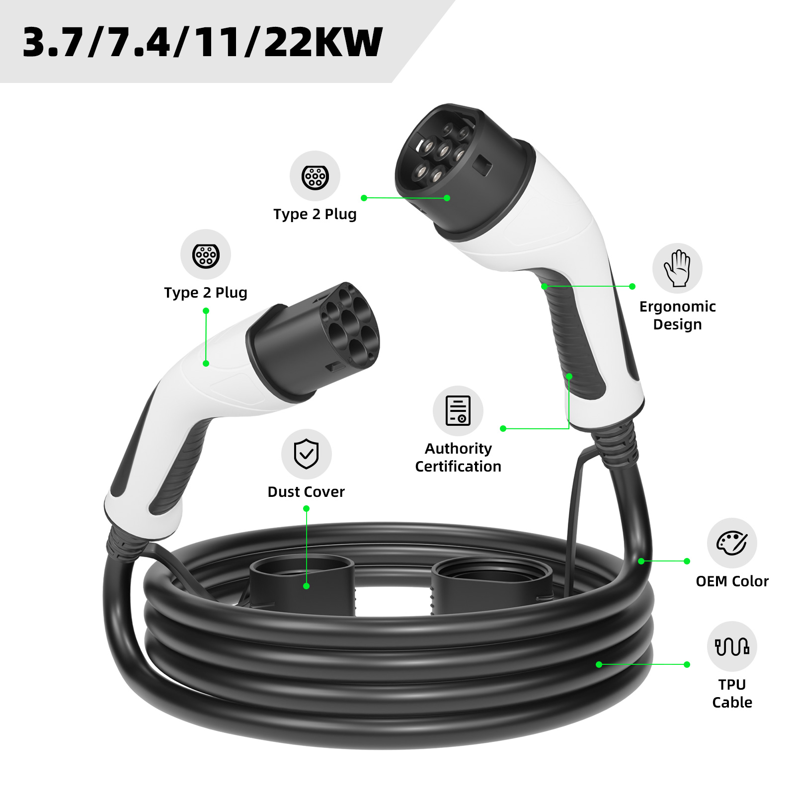 EVSEClub G2.0 Type 2 to Type 2 EV Charging Cable EVSEClub G2.0 Type 2 to Type 2 EV Charging Cable