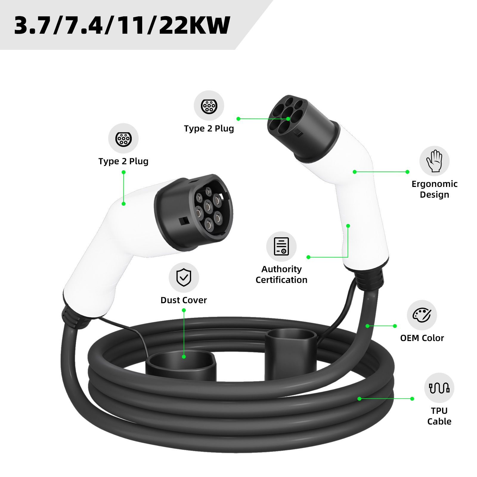 EVSEClub G1.0 Type 2 to Type 2 EV Charging Cable EVSEClub G1.0 Type 2 to Type 2 EV Charging Cable