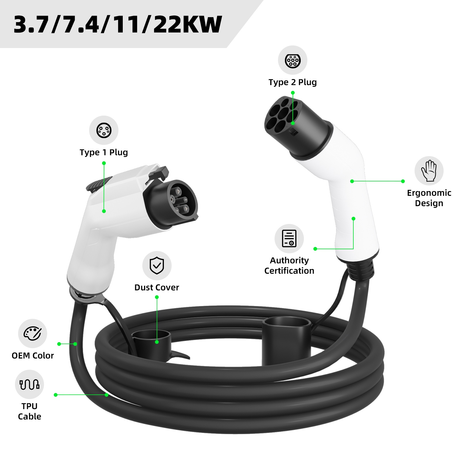 EVSEClub G1.0 Type 2 to Type 1 EV Charging Cable EVSEClub G1.0 Type 2 to Type 1 EV Charging Cable
