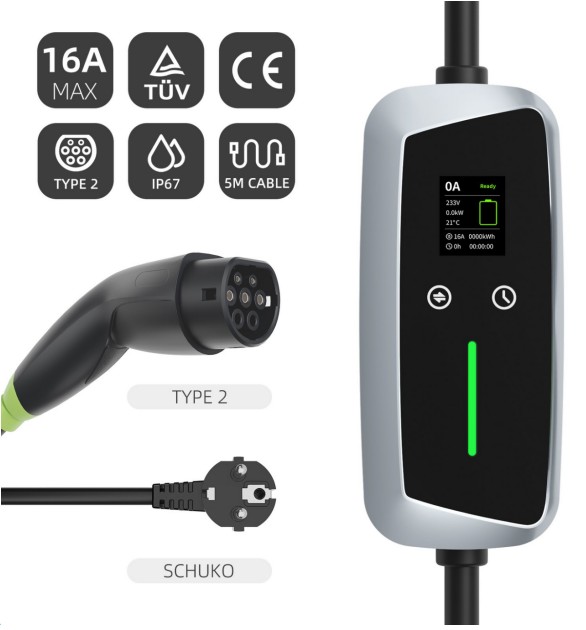 Cargador portátil para vehículos eléctricos Modo 2 con enchufes de alimentación intercambiables