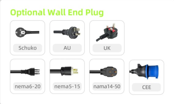 Cargador portátil para vehículos eléctricos Modo 2 con enchufes de alimentación intercambiables