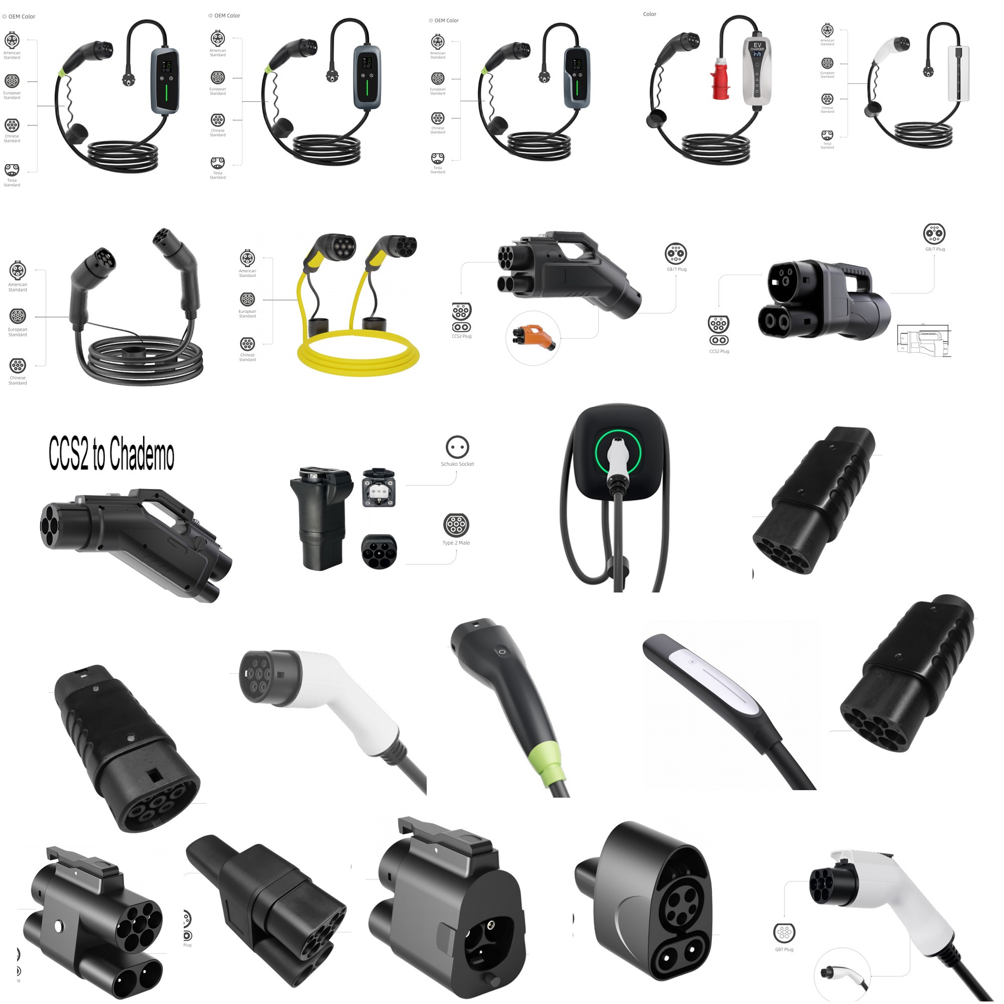 EV charger solution for wallbox, mode 2 portable EV charger ,adapter, V2L& EV cable