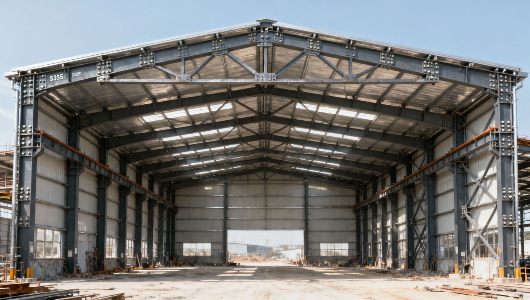 Which structural steel grades suit a long-span building frame?