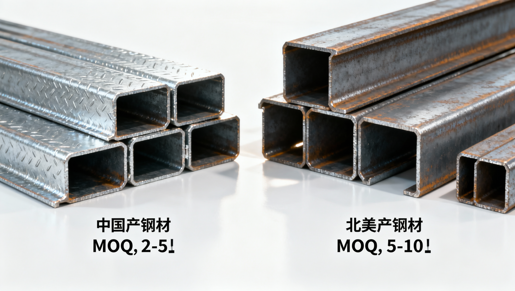 China steel MOQ vs. North America: Side-by-side comparison of 12 product categories