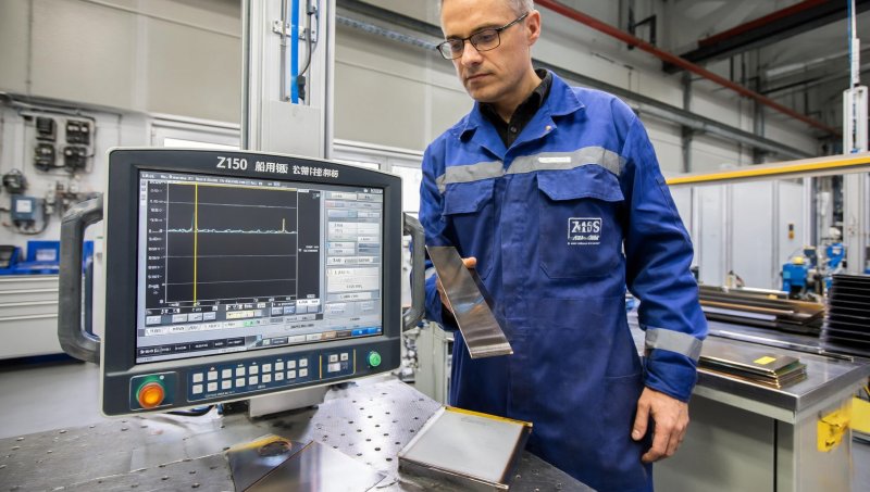 What tensile elongation and reduction of area values indicate acceptable Z150 steel sheet for shipbuilding batch consistency