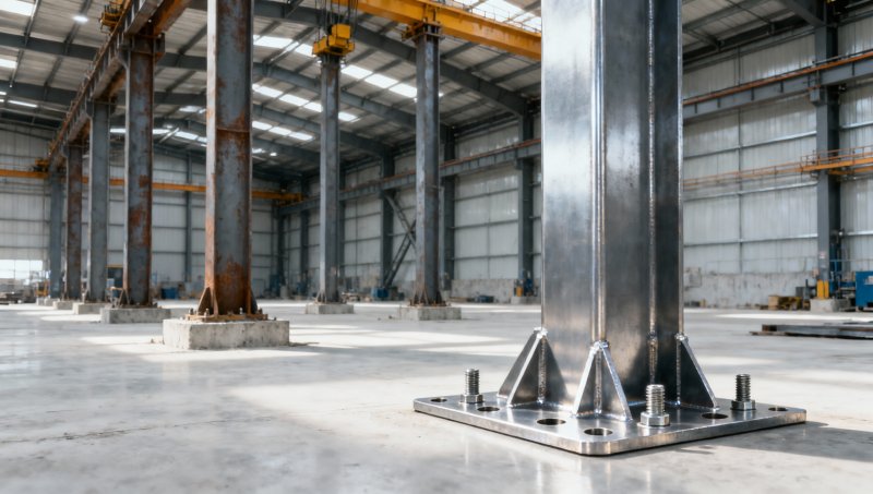 Steel structure construction for industrial plants: How column base plate design affects foundation cost savings