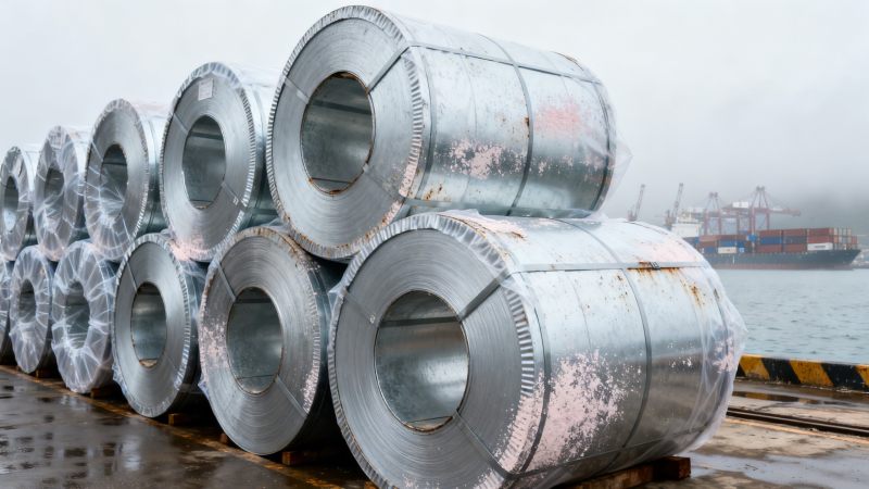 What causes premature white rust on galvanised sheet steel during storage